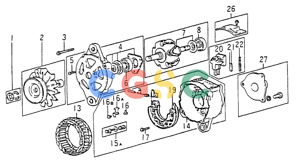神钢零件查询(6DR5) - MITSUBISHI DIESEL ENGINE (1/06-12/06) (04-005) - ALTERNATOR (INNER PARTS) Kobelco
