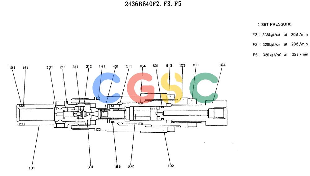 神钢零件查询(MD320BLC) - EXCAVATOR BTW YC0301 - YC0747 (1/80-12/06) (11-011) - VALVE ASSY, MAIN RELIEF 2436R840 F2, F3, F5 Kobelco