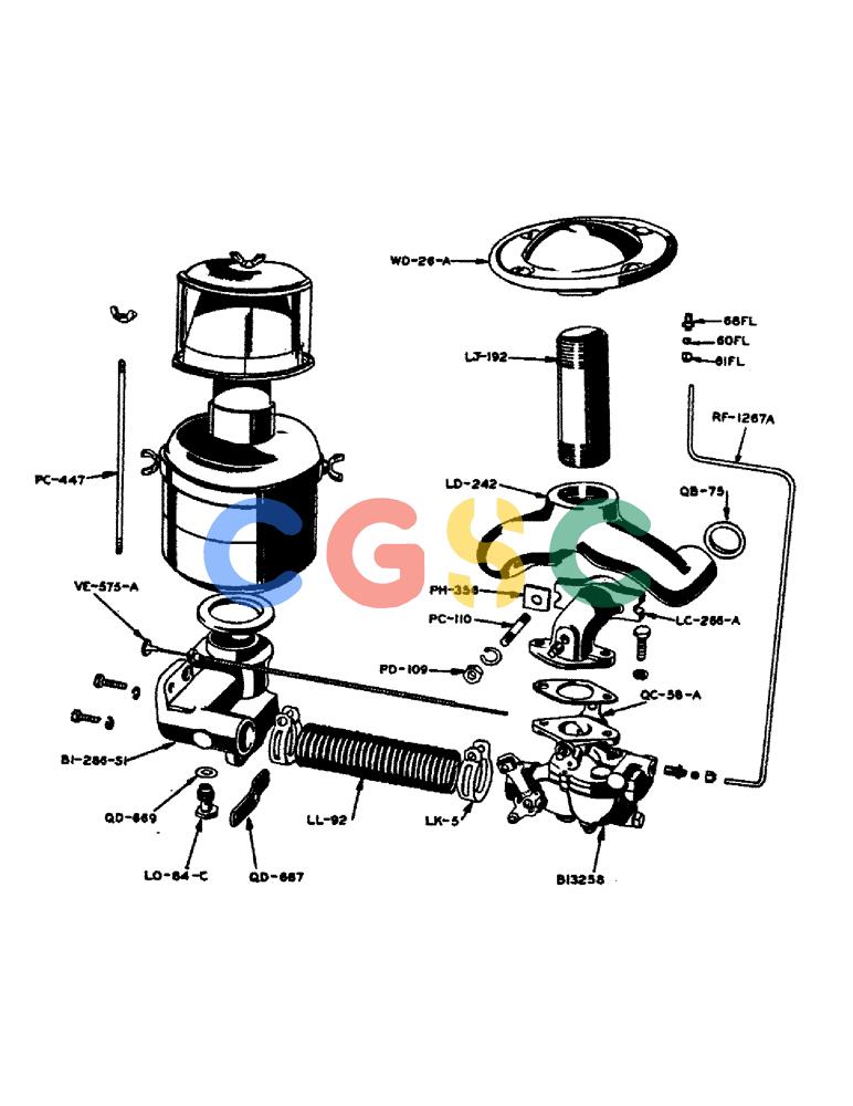 凯斯零件查询(130) - CASE TWINE TIE RECTANGULAR BALER (1/55-12/72) (44) - CARBURETOR, MANIFOLD AND AIR CLEANER Case Agriculture