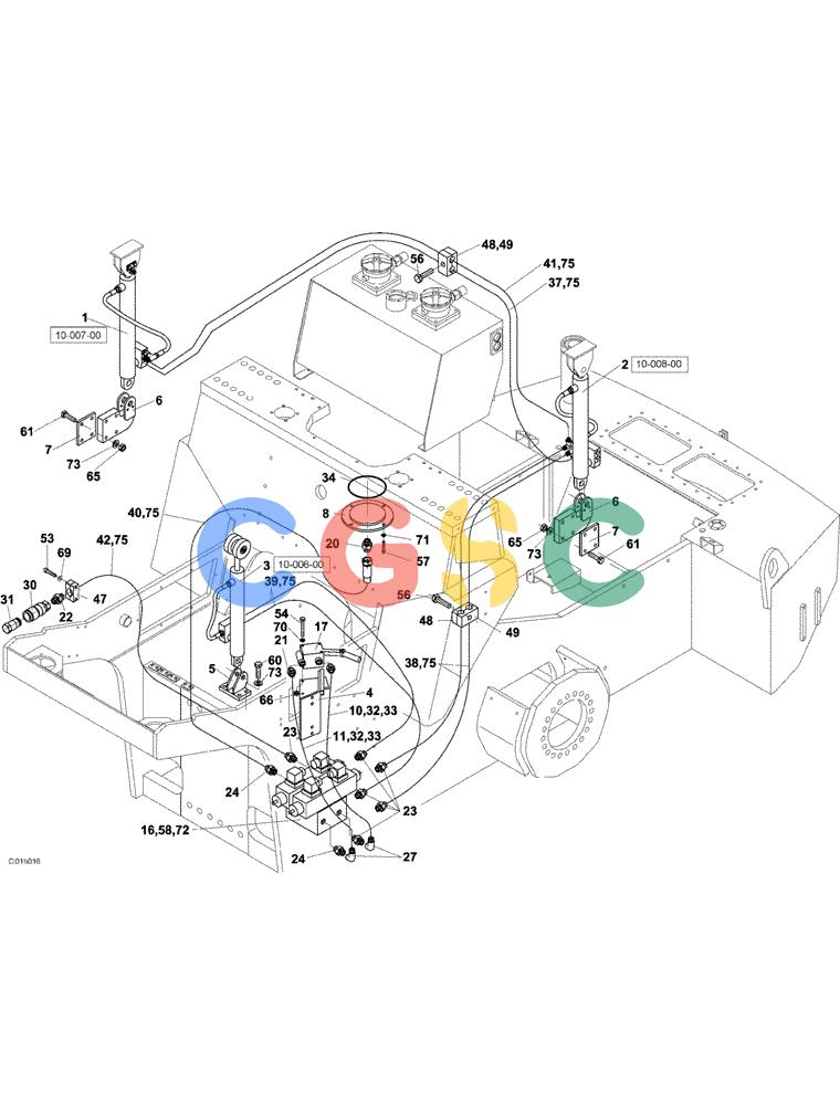 纽荷兰零件查询(CV2500) - VIBRATORY ROLLER (10-005-01[01]) - HYDRAULIC CIRCUIT- OPERATOR'S COMPARTMENT TILTING CONTROL AND ENGINE HOOD New Holland Constructuion