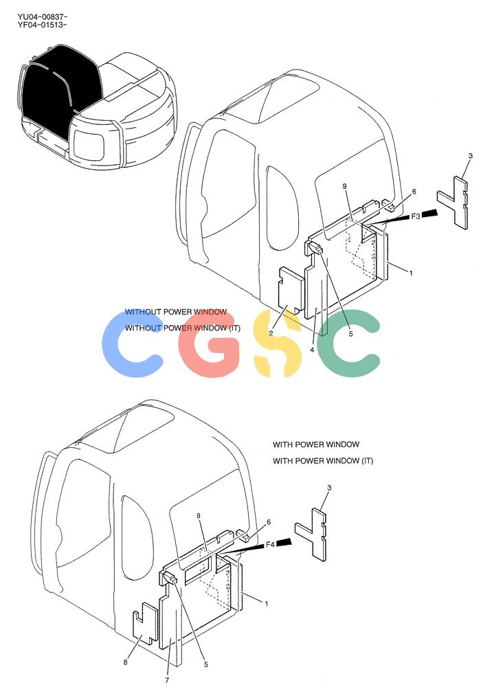 纽荷兰零件查询(E235SRLC) - CRAWLER EXCAVATOR BTW YU04-00837 - YU04-01417 (01-036) - CAB ASSY, P/N YF02C00006F1-F4 New Holland Constructuion