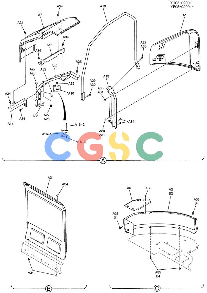 纽荷兰零件查询(E235BSRNLC) - CRAWLER EXCAVATOR ASN YU05-02001 (01-049[02]) - GUARD INSTAL, P/N YF21C00033F1 New Holland Constructuion