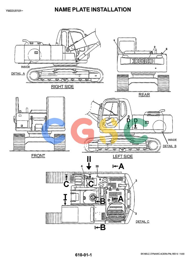 神钢零件查询(SK160LC) - DYNAMIC ACERA EXCAVATOR 11/2000 ASN YM02U0101 (11/00-12/02) (06-001[01]) - NAME PLATE INSTAL Kobelco