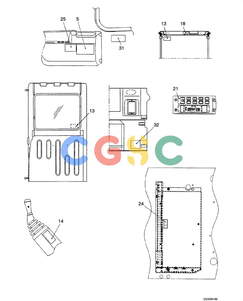 纽荷兰零件查询(EH215) - CRAWLER EXCAVATOR (9/03-) (09 -74[00]) - DECALS POSITION, (CAB) New Holland Constructuion