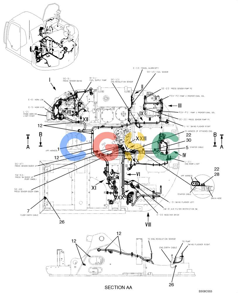 神钢零件查询(ED150) - BLADE RUNNER ACERA SR EXCAVATOR DOZER (TIER 3 ) ASN YL06-01201 (5/08-12/12) (02-68[01]) - HARNESS ASSEMBLY, UPPER (YY13E00042F1), FIGURE 1 OF 14 Kobelco
