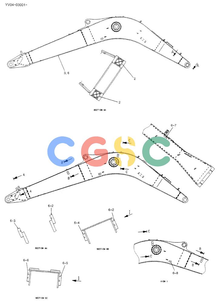 神钢零件查询(BREAKER) - ATTACHMENT (N&B) - SK115SR & SK135SR - ASN YV04, YY04, YH04-03001 (9/04-) (02-001) - BOOM HOE, 4.26M (NIBBLER & BREAKER) Kobelco