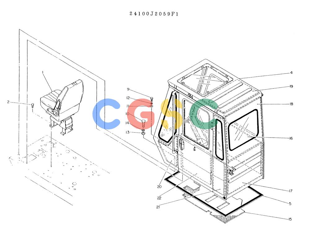 神钢零件查询(K903A) - EXCAVATOR BTW K2748 - K3928 (1/76-12/03) (02-001) - INSTAL CAB Kobelco