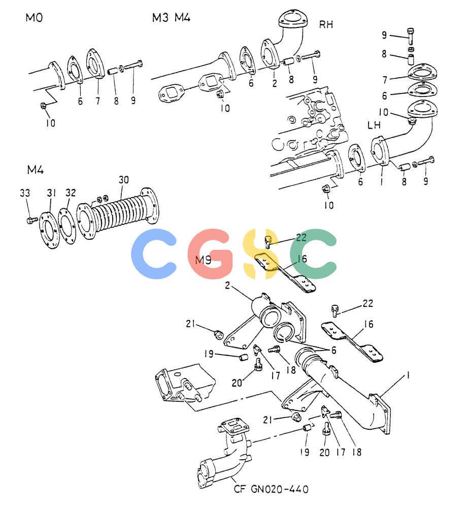 神钢零件查询(8DC9-T) - MITSUBISHI DIESEL ENGINE - K914 & K975 (1/79-12/06) (06-006) - EXHAUST PIPE 250-400A Kobelco