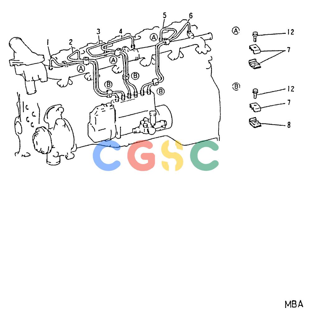 神钢零件查询(6D22-TC) - MITSUBISHI DIESEL ENGINE - K912, K912LC, & K916 (1/83-12/06) (03-017) - FUEL INJECTION PIPE 040-140B Kobelco