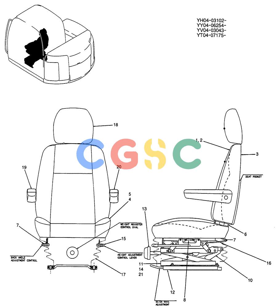 纽荷兰零件查询(E115SR) - CRAWLER EXCAVATOR ASN YV04-03043 (01-041) - SEAT ASSY New Holland Constructuion