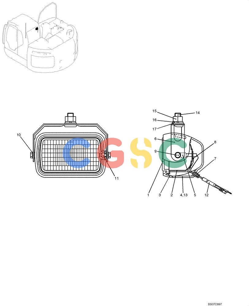 纽荷兰零件查询(E70BSR) - COMPACT CRAWLER EXCAVATOR BTW YT05-15001 - 18000 (NA) (4/08-) (02-70-00[00]) - LAMP ASSEMBLY (YT80S00002F1) New Holland Constructuion
