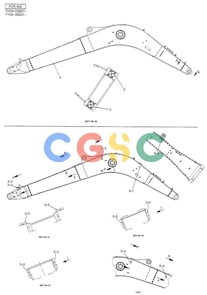 神钢零件查询(BREAKER) - ATTACHMENT (N&B) - SK115SR & SK135SR - ASN YV04, YY04, YH04-03001 (9/04-) (02-007) - BOOM HOE, 4.6M (YY02B00157F2) Kobelco