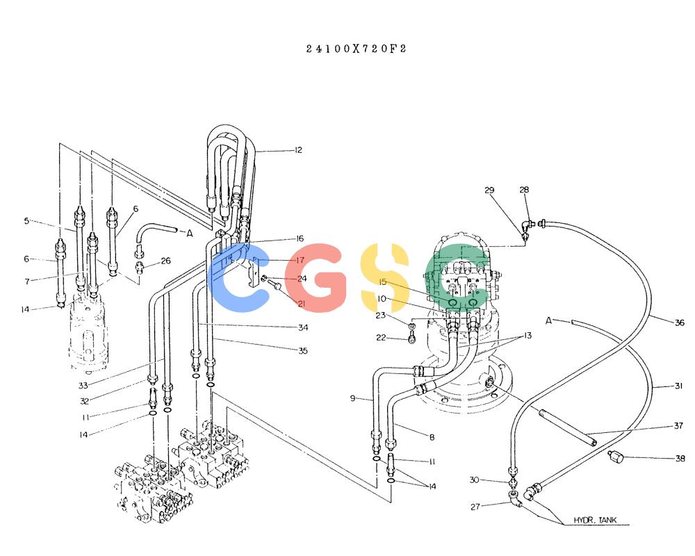 神钢零件查询(K903A) - EXCAVATOR BTW K2748 - K3928 (1/76-12/03) (04-002) - HYDR LINES ASSY Kobelco
