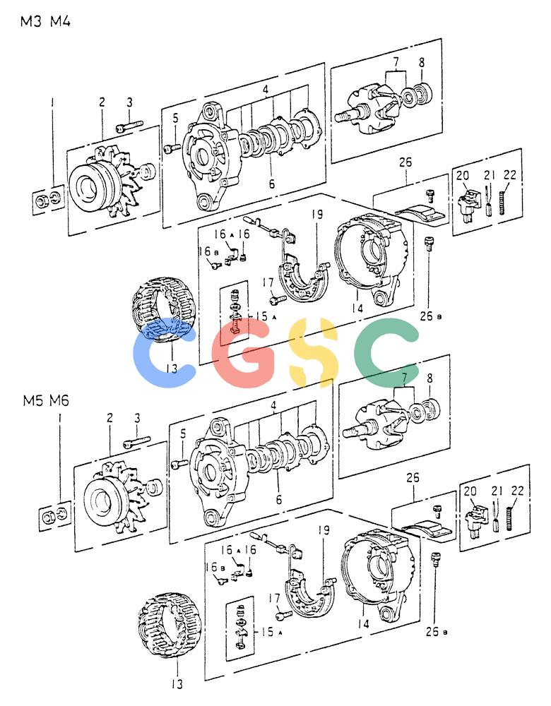 神钢零件查询(8DC9-T) - MITSUBISHI DIESEL ENGINE - K914 & K975 (1/79-12/06) (04-005) - ALTERNATOR (INNER PARTS) Kobelco