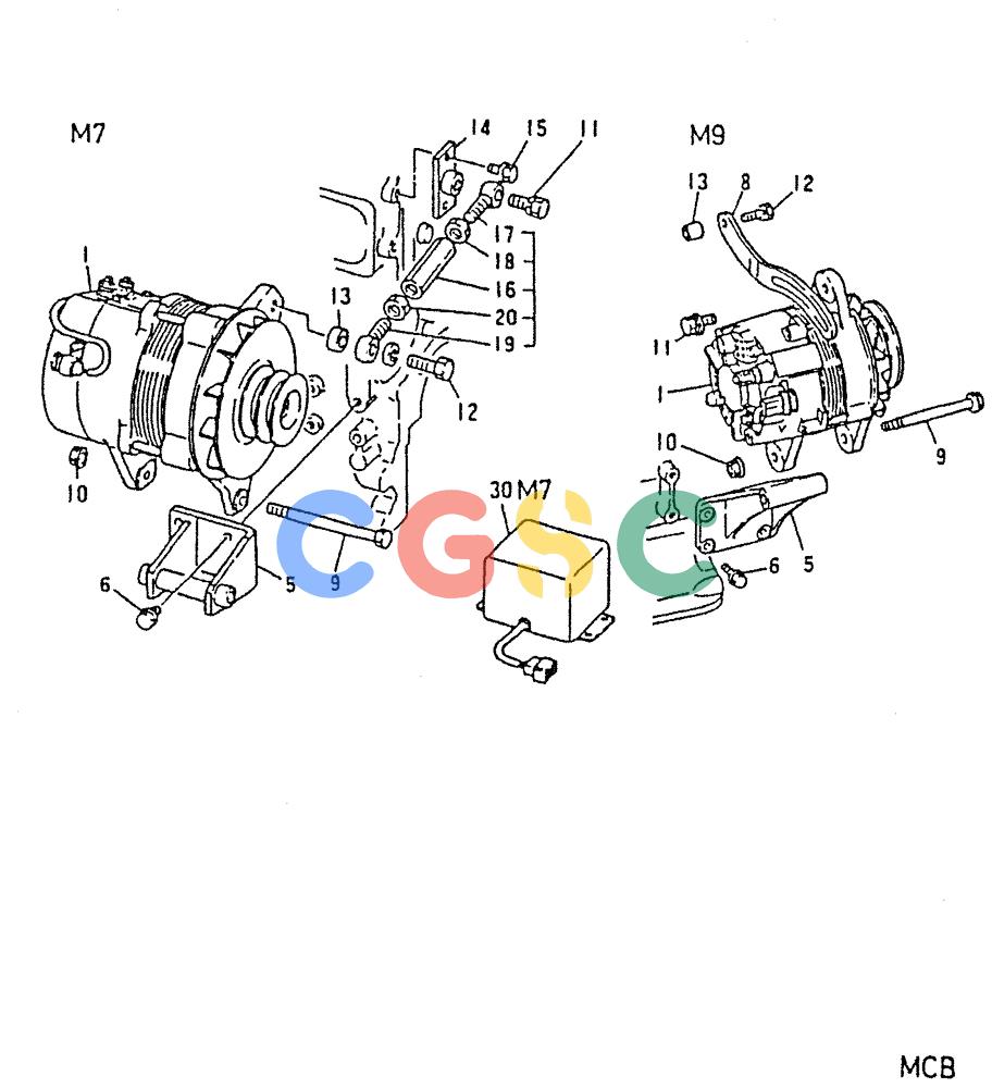 神钢零件查询(6D22-TC) - MITSUBISHI DIESEL ENGINE - K912, K912LC, & K916 (1/83-12/06) (04-009) - ALTERNATOR GENERAL 050-130C Kobelco