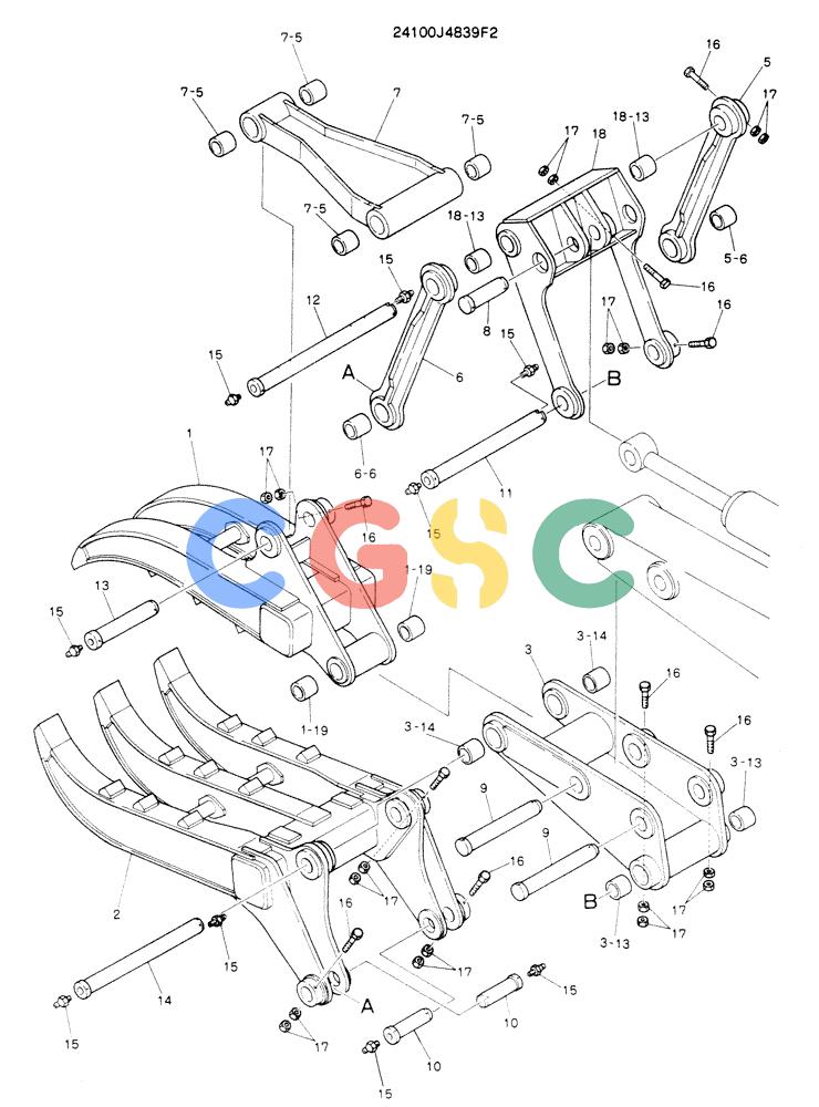 神钢零件查询(K904EL) - EXCAVATOR ASN LX1401 (1/86-12/03) (09-011) - GRAPPLE ASSY, FORK (DOUBLE) Kobelco