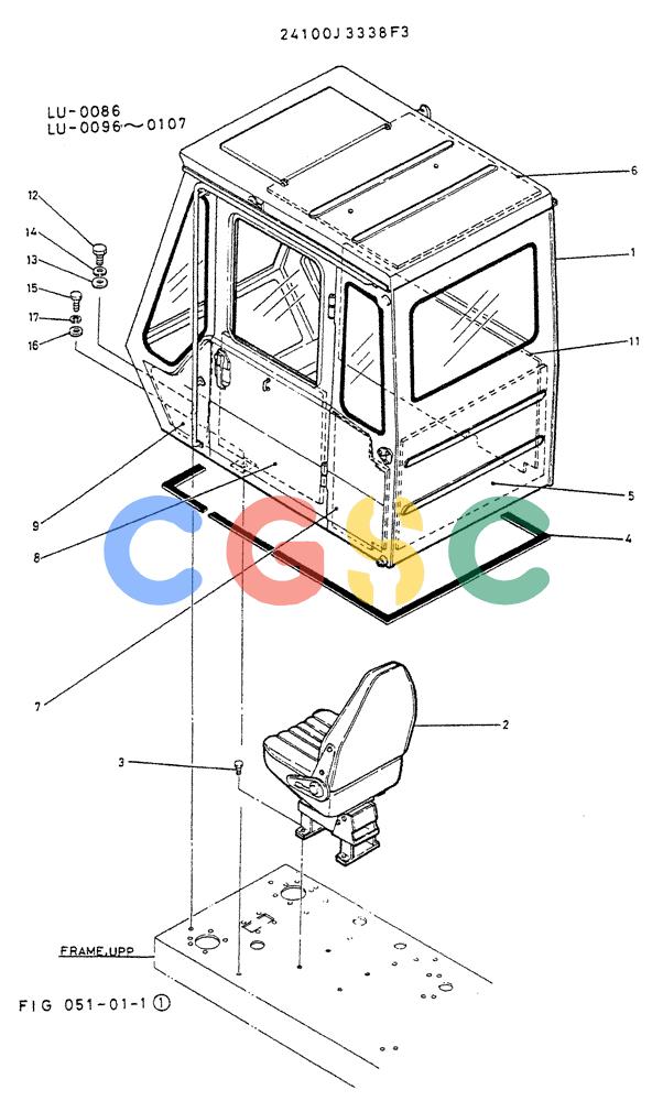 神钢零件查询(K935) - EXCAVATOR SUPPLEMENT ASN LU00154 (1/76-12/03) (02-001) - INSTAL, CAB P/N 24100J3338F3 Kobelco