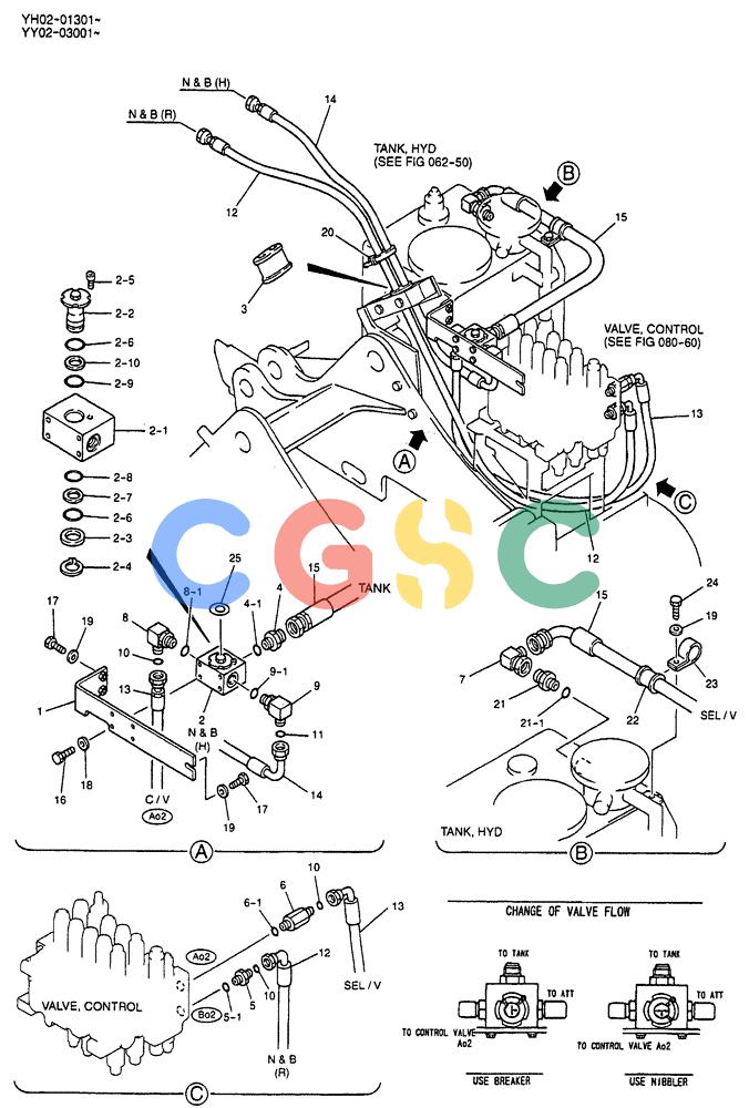 神钢零件查询(ED150) - BLADE RUNNER EXCAVATOR/DOZER BTW YL04-00501 - YL04-00554 (4/03-10/03) (07-004) - HYD LINES, UPP P/N YY03H00030F1 Kobelco