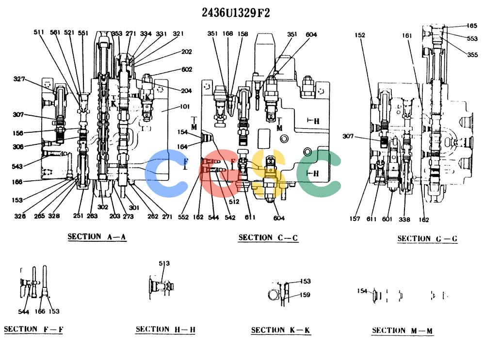 神钢零件查询(K904) - MARK II EXCAVATOR ASN YW1119 (1/88-12/03) (11-041[02]) - VALVE ASSY, CONTROL, P/N 2436U1329F2 Kobelco