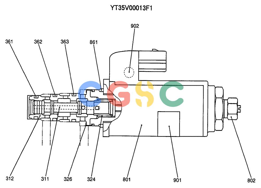 纽荷兰零件查询(E70SR) - MIDI CRAWLER EXCAVATOR ASN YT04-07175 (07-048) - VALVE ASSY, SOLENOID, P/N YT35V00013F1 New Holland Constructuion