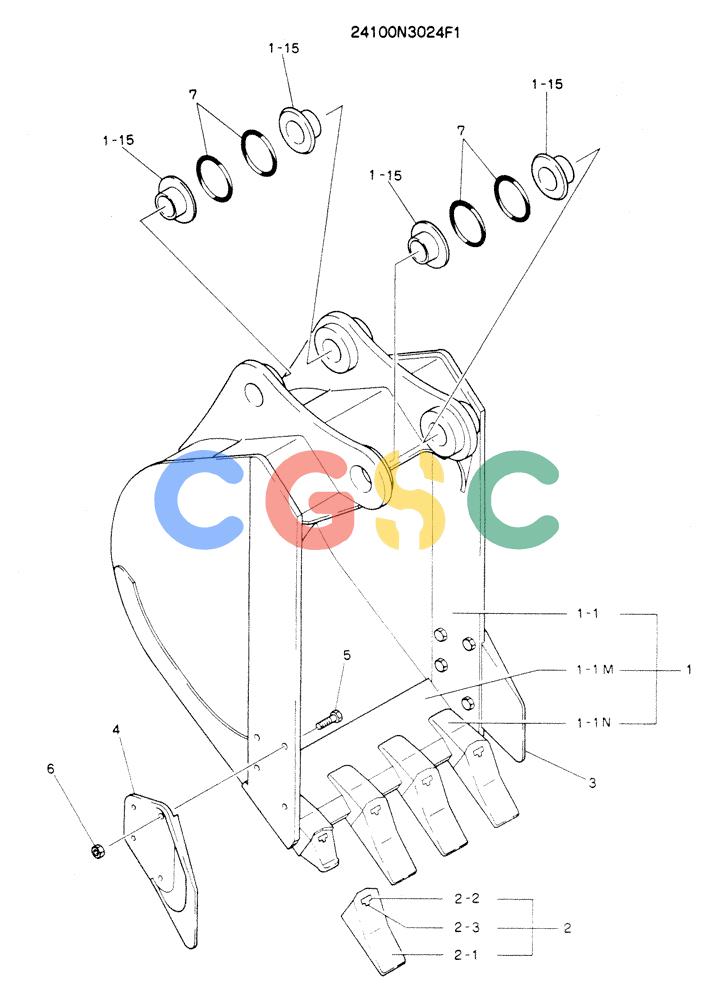 神钢零件查询(K904EL) - EXCAVATOR ASN LX1401 (1/86-12/03) (09-015) - BUCKET ASSY, 0.3M³ (0.39CU YD) Kobelco