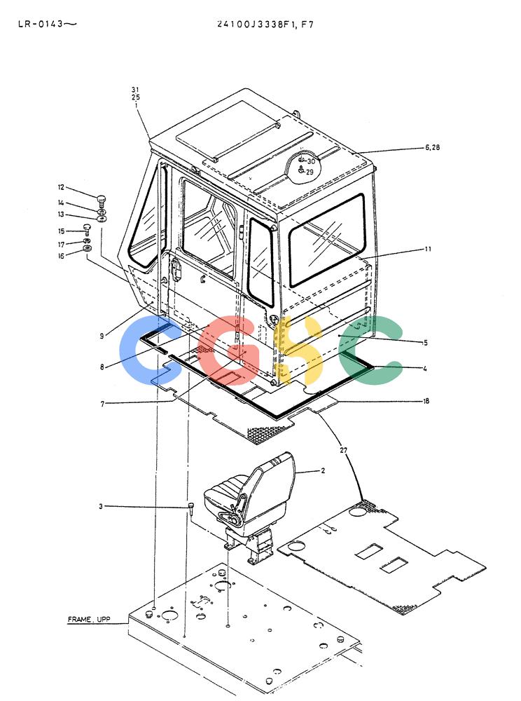 神钢零件查询(K914) - EXCAVATOR ASN LR-0143 (1/79-12/03) (02-001) - INSTAL, CAB P/N 24100J3338F1, F3, F7 Kobelco