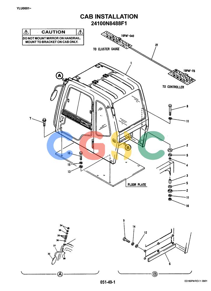 神钢零件查询(ED180) - BLADE RUNNER EXCAVATOR/DOZER ASN YLU0001 (1/99-12/01) (02-001) - CAB INSTALLATION Kobelco