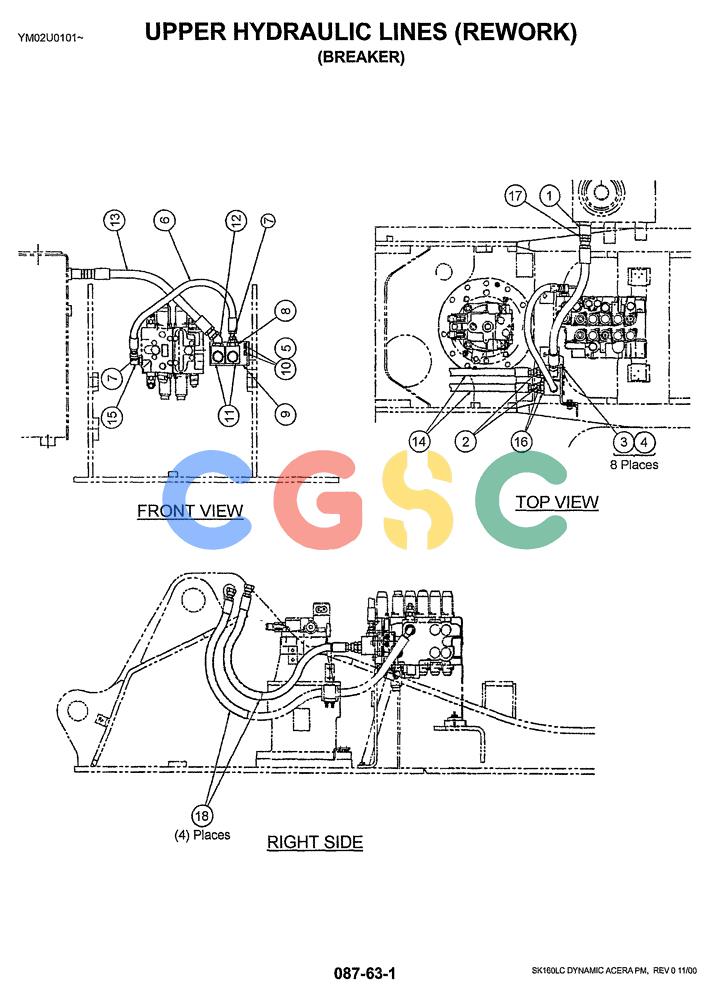 神钢零件查询(SK160LC) - DYNAMIC ACERA EXCAVATOR 11/2000 ASN YM02U0101 (11/00-12/02) (01-022) - UPPER HYDRAULIC LINES (REWORK) (BREAKER) Kobelco