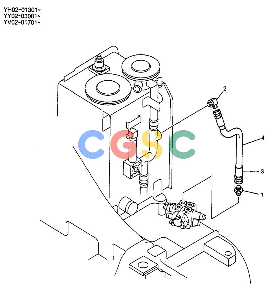 神钢零件查询(ED150) - BLADE RUNNER EXCAVATOR/DOZER BTW YL04-00501 - YL04-00554 (4/03-10/03) (07-029) - HYD LINES, UPP (RETURN) P/N YV32H00003F1 Kobelco