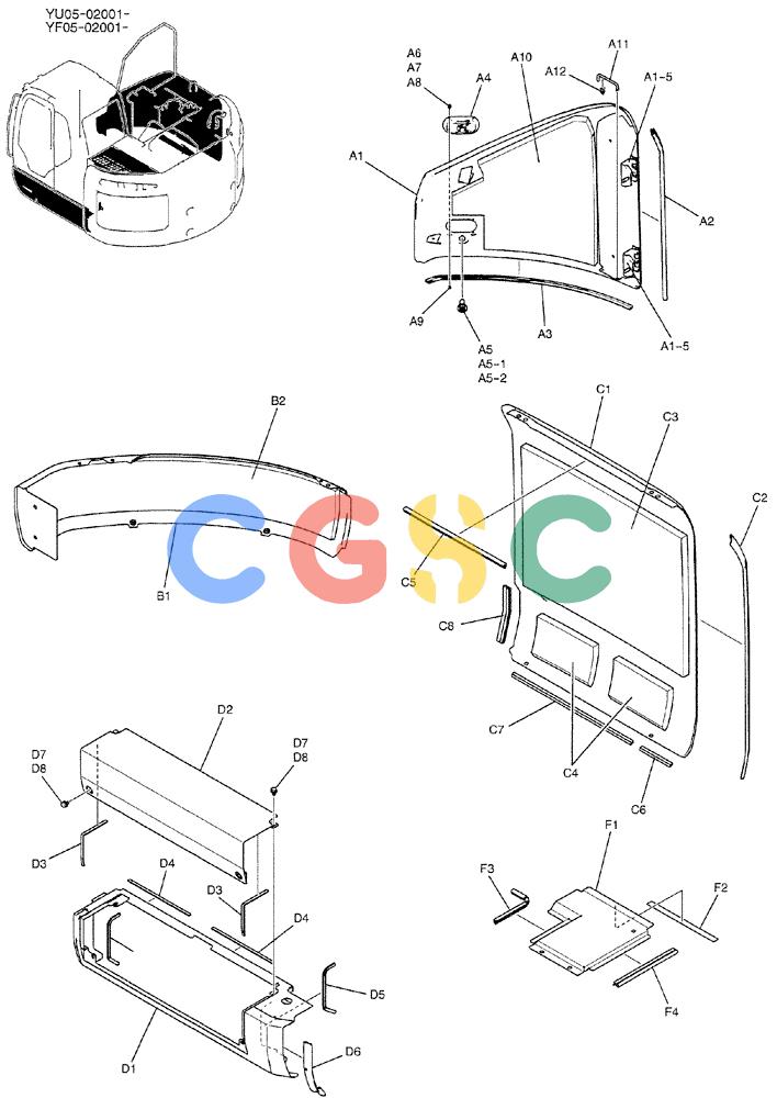 纽荷兰零件查询(E235BSRNLC) - CRAWLER EXCAVATOR ASN YU05-02001 (01-050[01]) - GUARD INSTAL, P/N YF21C01567F1 New Holland Constructuion