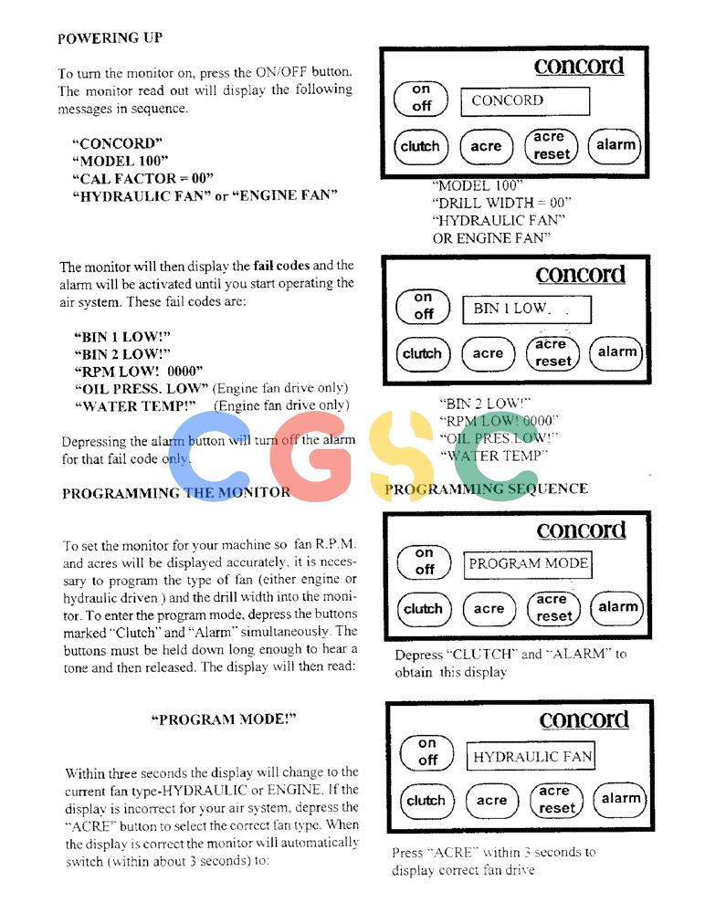 凯斯零件查询(3503) - CONCORD AIR SYSTEM (1/96-12/00) (C23) - POWERING UP/PROGRAMMING THE MONITOR/PROGRAM MODE Case Agriculture