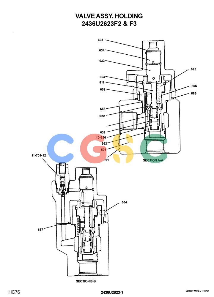 神钢零件查询(ED180) - BLADE RUNNER EXCAVATOR/DOZER ASN YLU0001 (1/99-12/01) (12-036) - VALVE ASSY. HOLDING 2436U2623F2 Kobelco