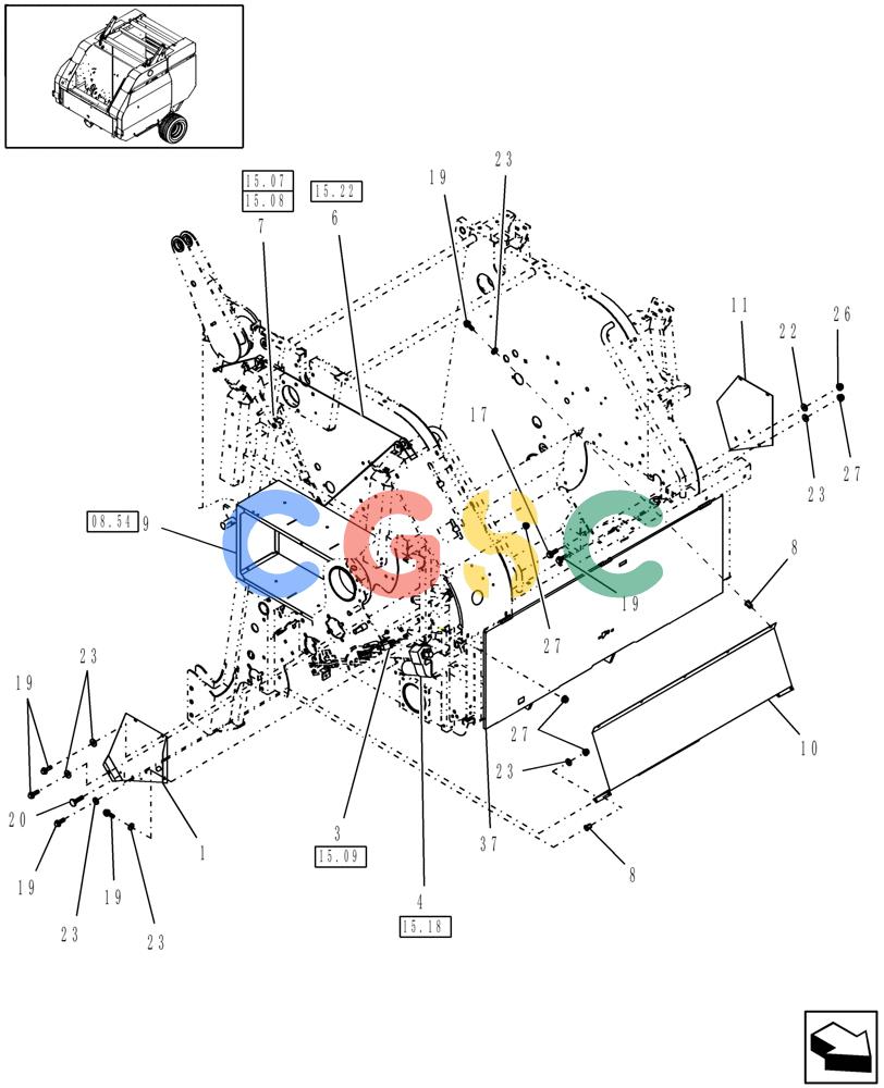 凯斯零件查询(RBX462) - CASE IH ROUND BALER (1/03-7/05) (08.58) - SHIELDS, ELECTRIC TWINE WRAP, FRANCE, PRIOR TO P.I.N. HBJ039346 Case Agriculture
