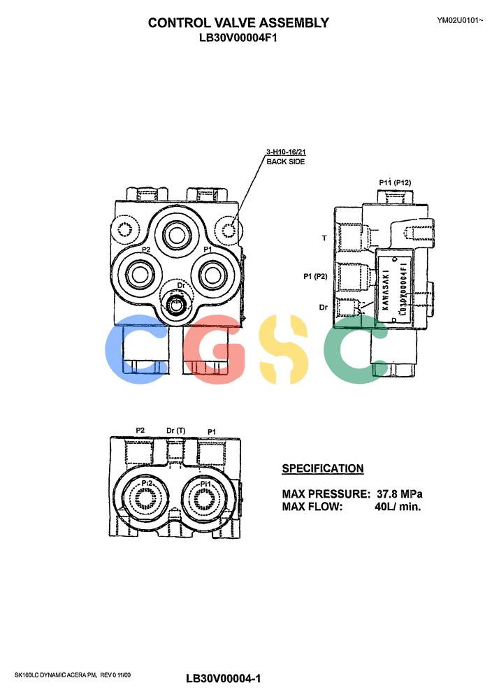神钢零件查询(SK160LC) - DYNAMIC ACERA EXCAVATOR 11/2000 ASN YM02U0101 (11/00-12/02) (08-002[01]) - CONTROL VALVE ASSY P/N LB30V00004F1 Kobelco