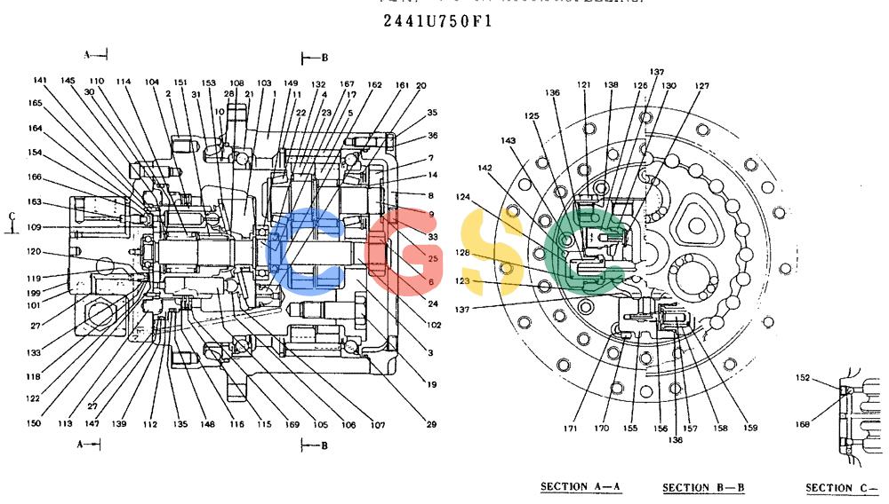 神钢零件查询(MD140BLC) - EXCAVATOR BTW YP1001 - YP1281 (1/80-12/06) (11-025) - MOTOR ASSY (PROPELLING) 2441U750F1 Kobelco