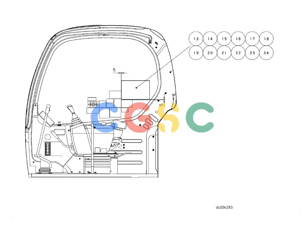 纽荷兰零件查询(E70) - MIDI CRAWLER EXCAVATOR (NA) (1/06-) (212) - DECALS POSITION (YT22T00102F2) New Holland Constructuion