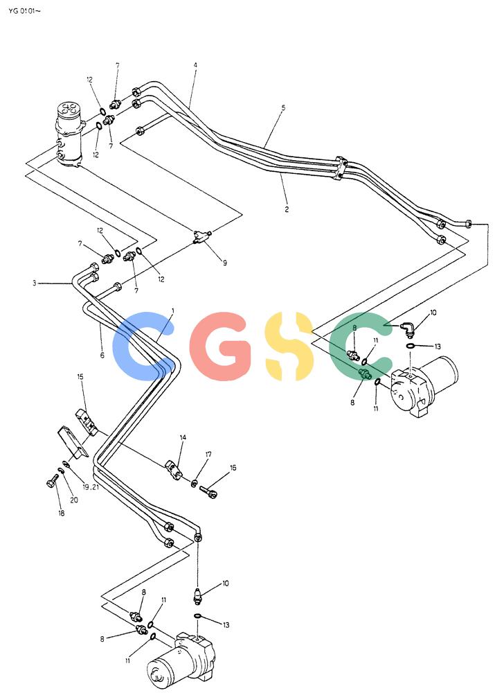 神钢零件查询(K907CLC) - EXCAVATOR BTW YG0101 - YG0500 (1/85-12/03) (06-001) - HYDR LINES, LOW Kobelco