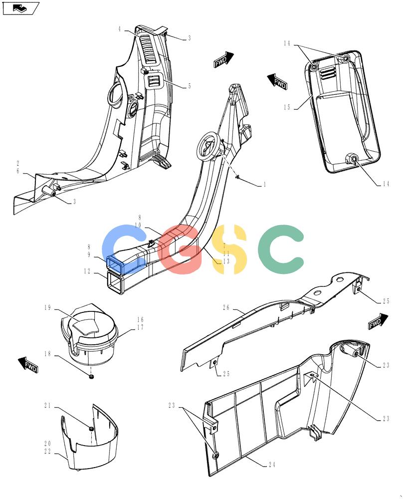 神钢零件查询(SK170 ACERA M-9) - CRAWLER EXCAVATOR - TIER 3 NON-REGULATED (1/12-12/13) (90.151.AF[03]) - CAB INTERIOR TRIM, AIR DUCT Kobelco
