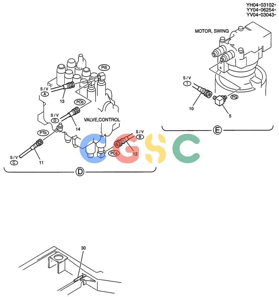 纽荷兰零件查询(E135SR) - CRAWLER EXCAVATOR ASN YY04-06254 (01-030[02]) - CONTROL LINES, REMOTE, P/N YY64H00021F1 New Holland Constructuion