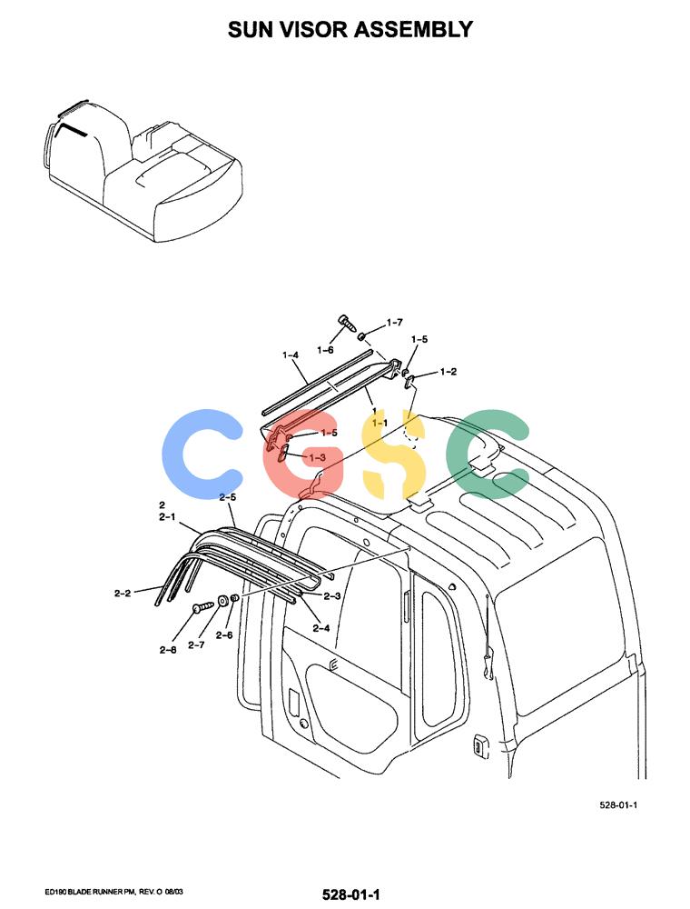神钢零件查询(ED190LC-6E) - BLADE RUNNER EXCAVATOR/DOZER BTW YL03U0136 - YL03U0292 (1/05-12/06) (05-003) - SUN VISOR ASSEMBLY Kobelco