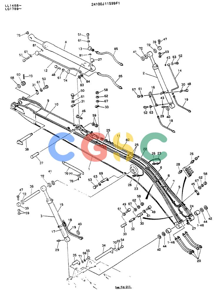 神钢零件查询(K909LC) - MARK II EXCAVATOR ASN LL1488 (1/87-12/03) (09-001) - BOOM ASSY, 8.3M (50FT LONG RANGE) Kobelco
