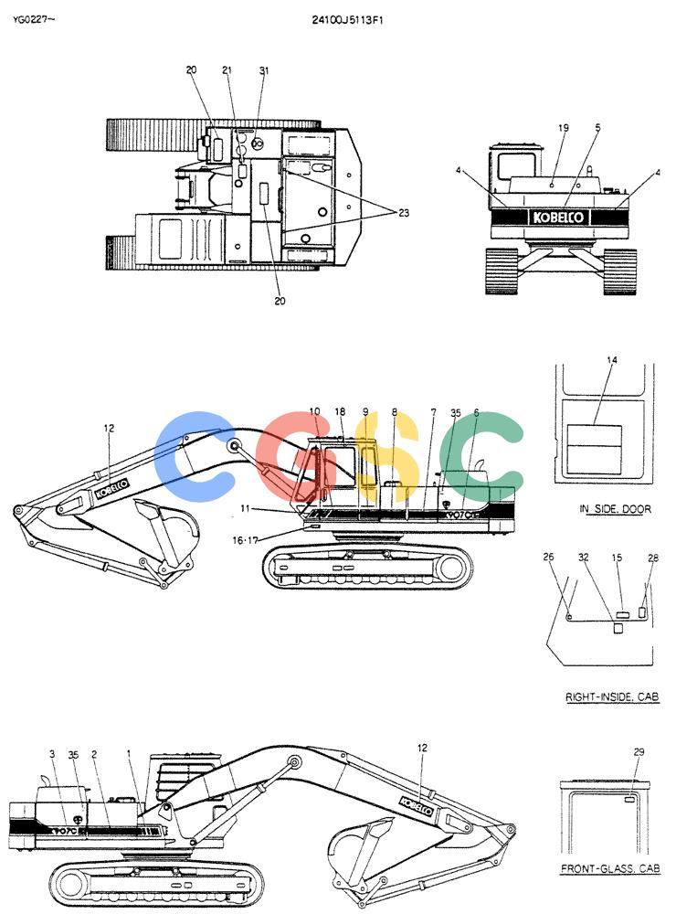 神钢零件查询(K907CLC) - EXCAVATOR BTW YG0101 - YG0500 (1/85-12/03) (15-015) - LABEL,NAME-PLATE(FOR LONG CRAWLER P/N 24100J5113F1 Kobelco