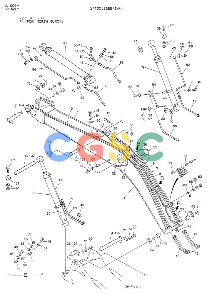 神钢零件查询(K909LC) - MARK II EXCAVATOR BTW LL1207 - LL1487 (1/87-12/03) (07-001) - BOOM ASSY, 6.02M Kobelco