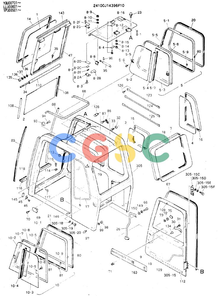 神钢零件查询(MD240C) - EXCAVATOR ASN LLU00601 (1/80-12/06) (02-002[01]) - CAB ASSY Kobelco