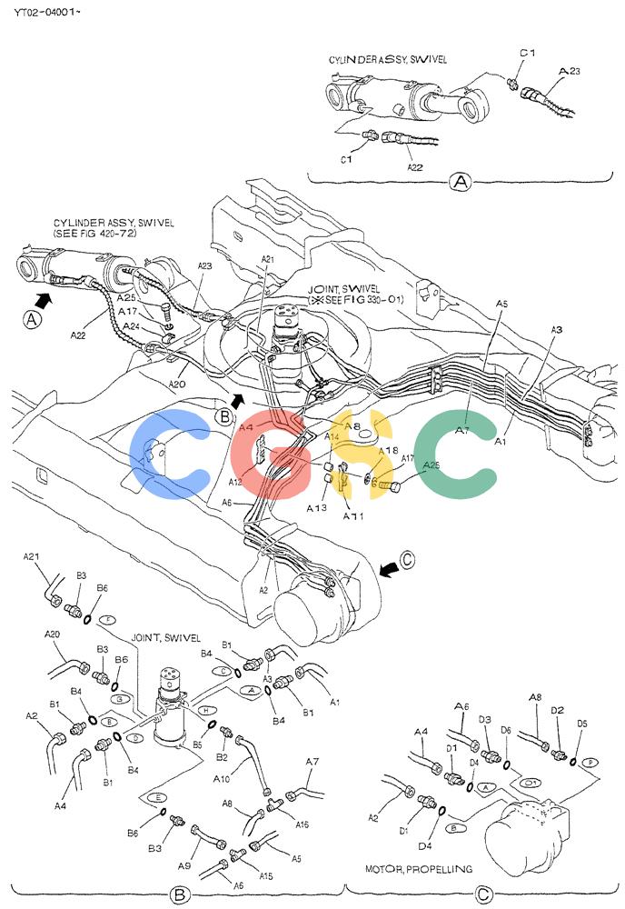 神钢零件查询(DOZER) - ATTACHMENT - SK70SR-1E EXCAVATORS ASN YT02-04001 (1/04-12/04) (02-005) - HYD LINES, LOW Kobelco