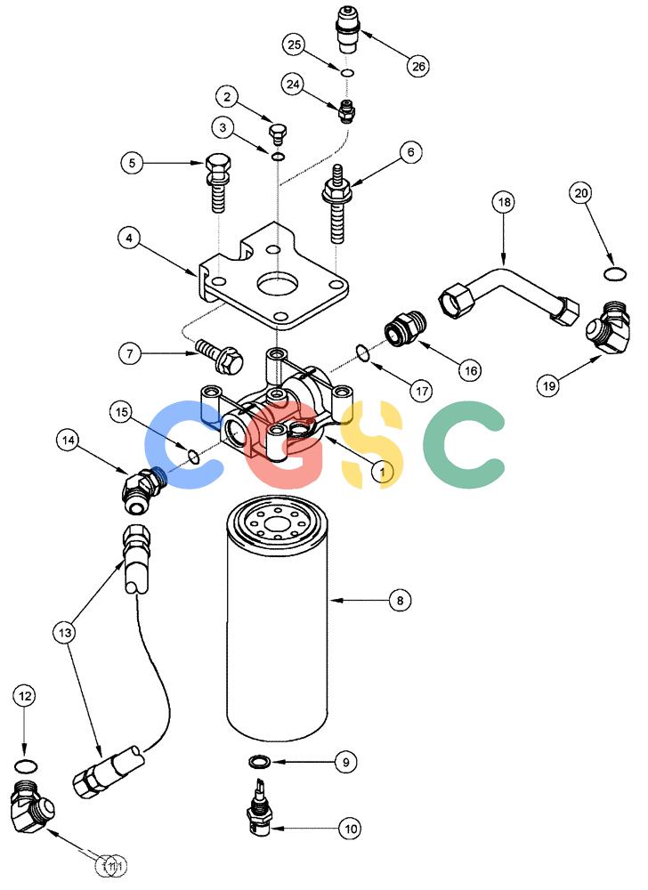 凯斯零件查询(FLX3510) - FLOATER (8/04-8/06) (02-070) - FUEL FILTER AND CONNECTIONS, FLX 3510 Case Agriculture