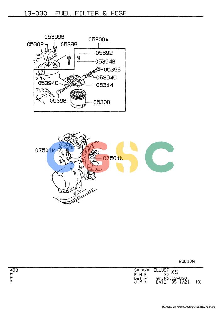 神钢零件查询(SK160LC) - DYNAMIC ACERA EXCAVATOR 11/2000 ASN YM02U0101 (11/00-12/02) (09-019) - FUEL FILTER AND HOSE Kobelco
