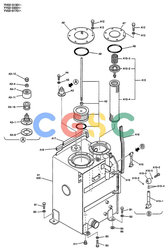 神钢零件查询(ED150) - BLADE RUNNER EXCAVATOR/DOZER BTW YL04-00501 - YL04-00554 (4/03-10/03) (07-001) - TANK ASSY, HYD Kobelco