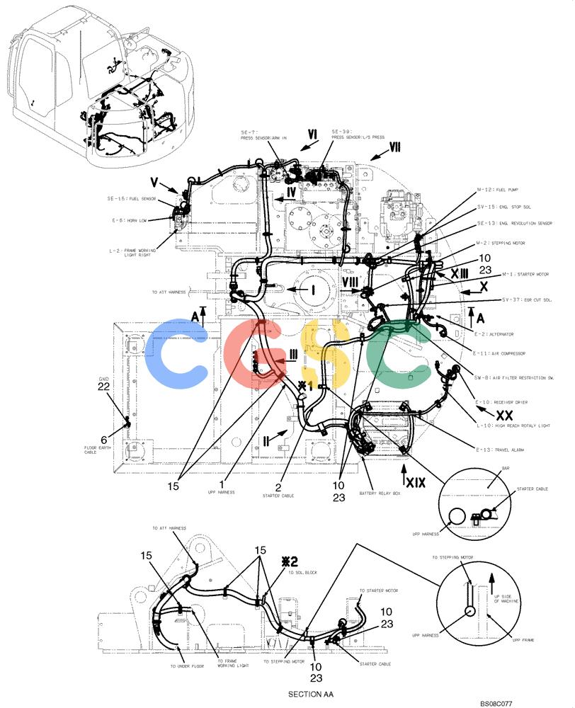 纽荷兰零件查询(E70BSR) - COMPACT CRAWLER EXCAVATOR BTW YT05-15001 - 18000 (NA) (4/08-) (02-73-00[01]) - HARNESS ASSEMBLY, UPPER (YT13E00048F1), PAGE 1 OF 12 New Holland Constructuion