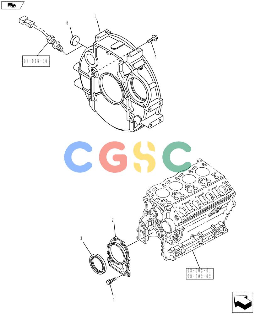 纽荷兰零件查询(E80BMSR) - COMPACT CRAWLER EXCAVATOR ASN LF06-04501 (NBTA18037) (08-005[02]) - TIMING GEAR CASE AND FLYWHEEL HOUSING New Holland Constructuion